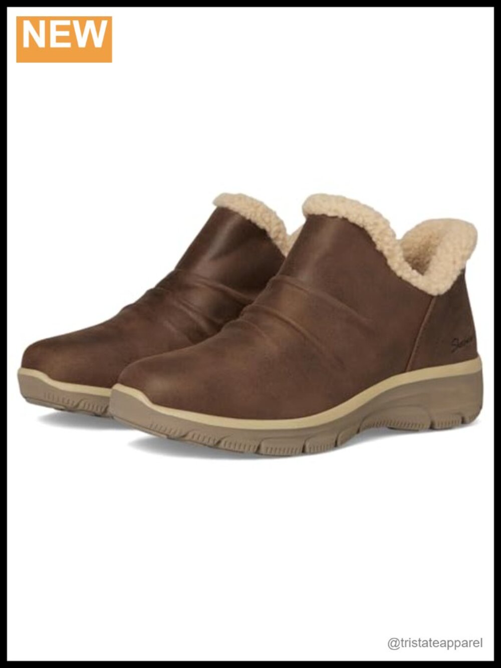 Skechers Women's Snow Boots Slip-On Ankle Bootie Memory Foam Vegan Leather